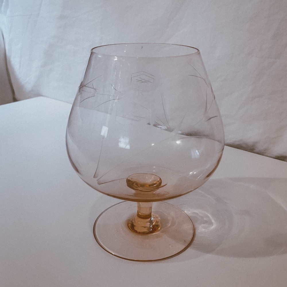 floral etched brandy glass